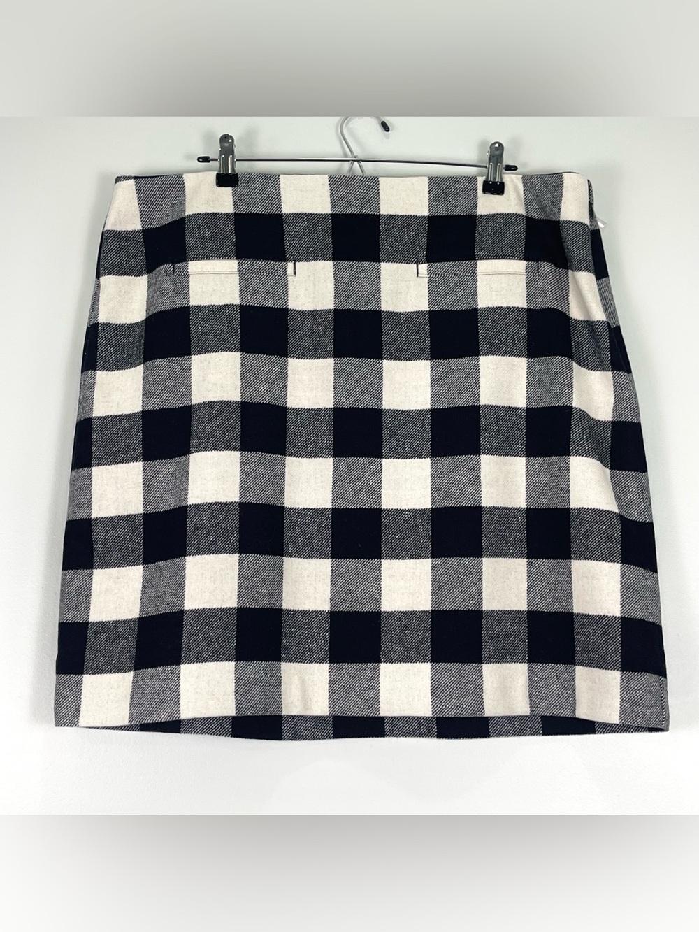 TALBOTS Wool Blend Short Skirt Ivory Black Buffalo Plaid Checked Lined Size 18